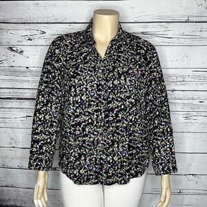 CJ Banks Size 1X Purple & Green Printed Corduroy Button Down Shirt Top